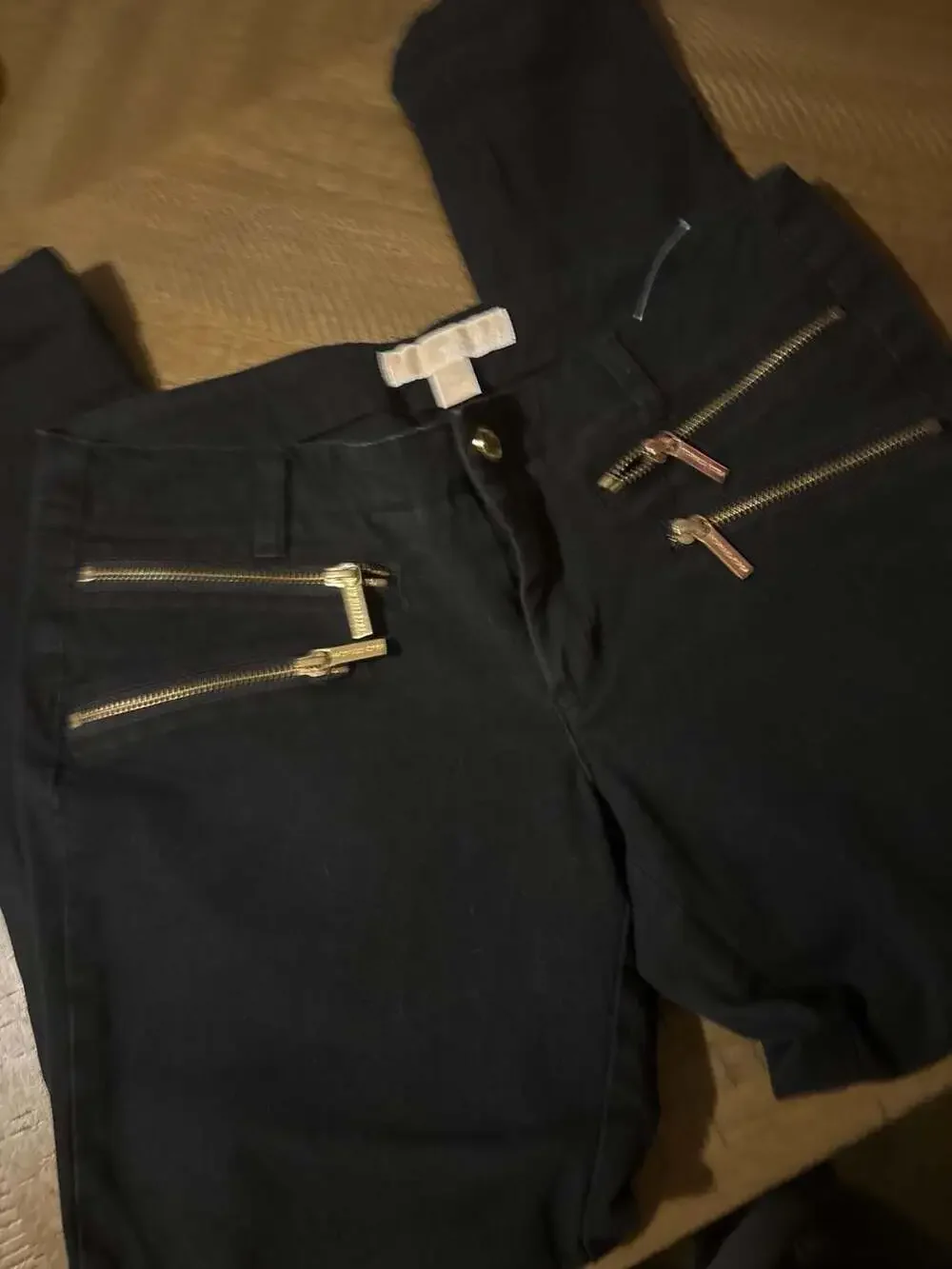 MICHAEL Michael Kors Black Moto Skinny Pants with Gold Zippers Size 4 no flaws